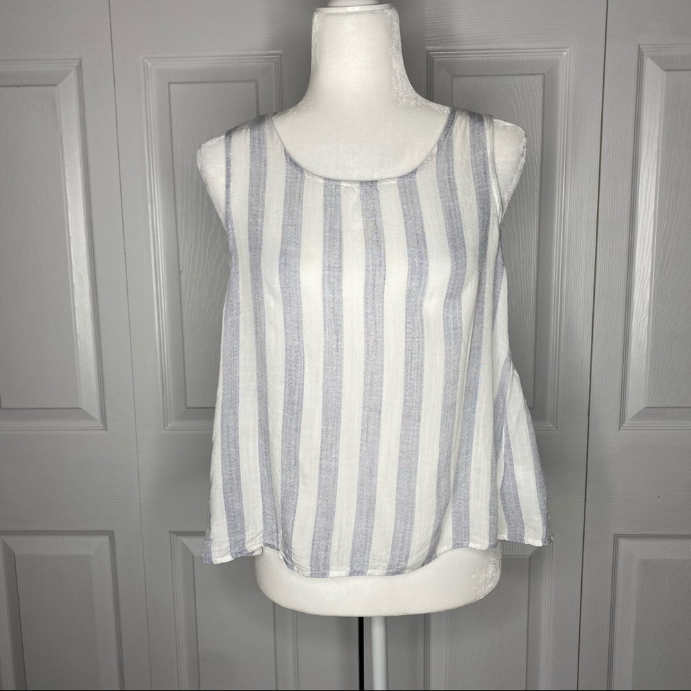 Elodie Striped Crop Tank Top White Blue Size Large